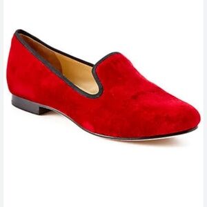 Cole Haan Sabrina Red Velvet Smoking Loafers Flats Black Piping Women's 87B